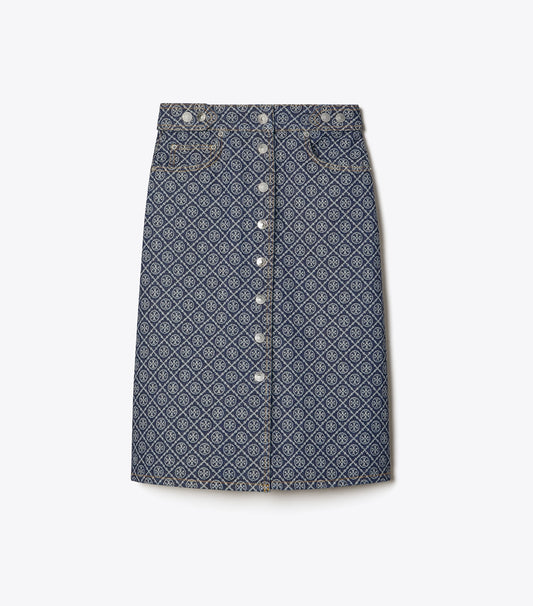 Tory Burch Special Offer - Flared Denim Skirt - T Monogram Stone Wash