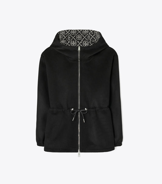 Tory Burch Featured - T Monogram Reversible Jacquard Anorak - Black/Gray T Monogram