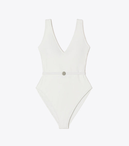 Tory Burch Everyday - Belted Swimsuit - White