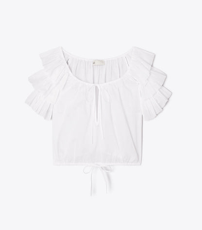 Tory Burch Quality - Ruffle Cotton Top - White