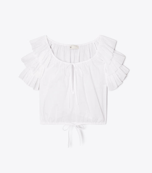Tory Burch Quality - Ruffle Cotton Top - White