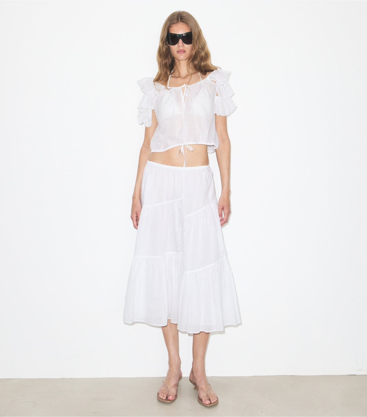 Tory Burch Quality - Ruffle Cotton Top - White
