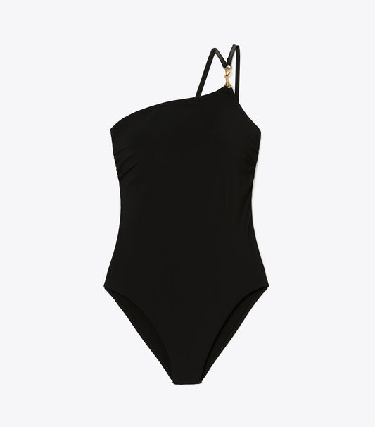 Tory Burch New - One-Shoulder Clip Swimsuit - Black