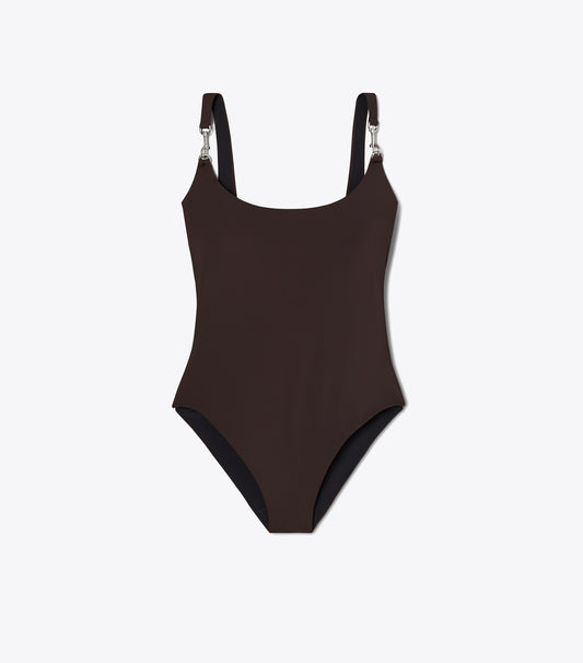 Tory Burch Premium - Clip Tank Swimsuit - Dark Brown