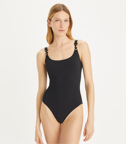 Tory Burch Top Pick - Clip Tank Swimsuit - Black / Black