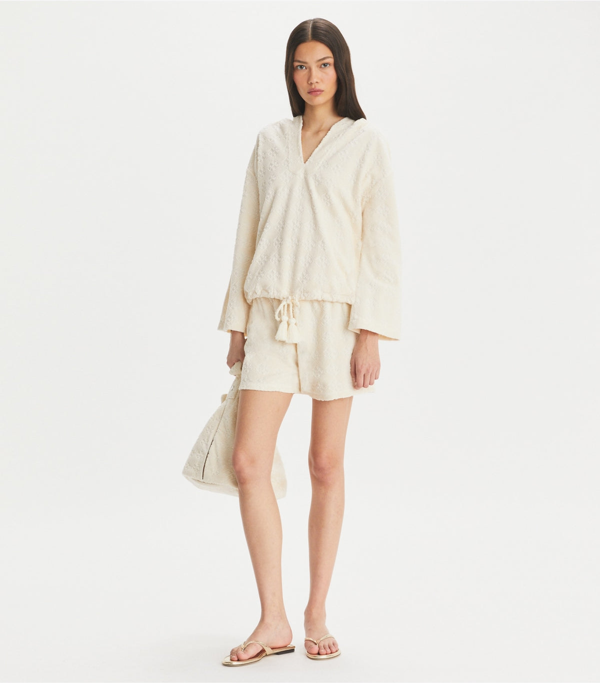 Tory Burch Best Seller - Terry Jacquard Logo Hoodie - New Ivory