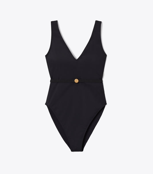 Tory Burch Exclusive - Belted Swimsuit - Black