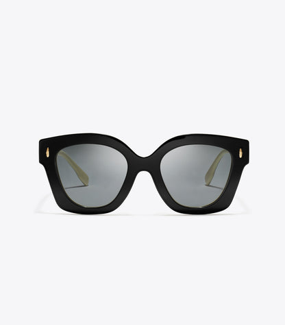 Tory Burch Best Seller - Miller Square Sunglasses - Black/Ivory/Dark Grey