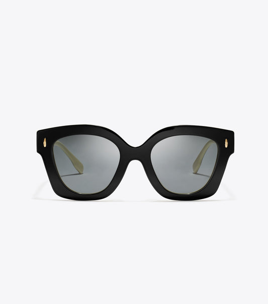 Tory Burch Best Seller - Miller Square Sunglasses - Black/Ivory/Dark Grey