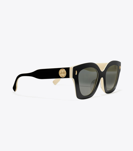 Tory Burch Best Seller - Miller Square Sunglasses - Black/Ivory/Dark Grey
