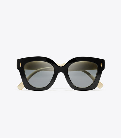 Tory Burch Best Seller - Miller Square Sunglasses - Black/Ivory/Dark Grey