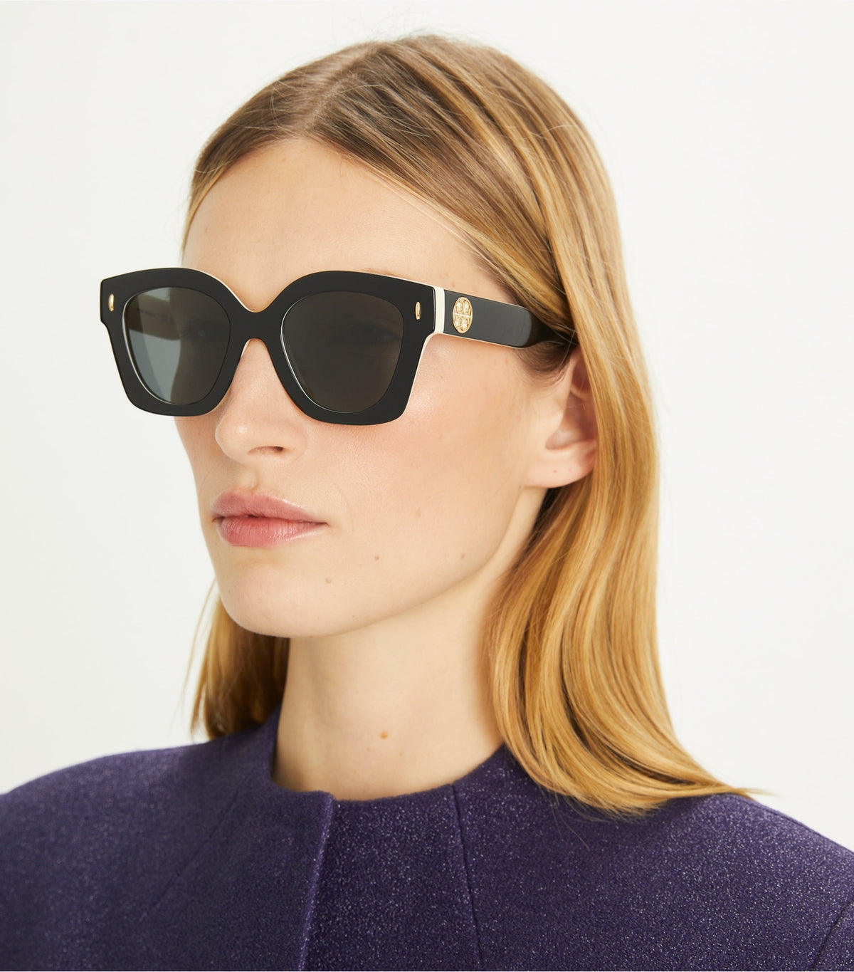 Tory Burch Best Seller - Miller Square Sunglasses - Black/Ivory/Dark Grey