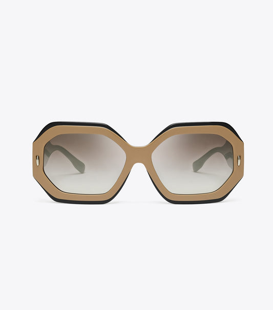 Tory Burch Top Pick - Miller Geometric Sunglasses - Navy/Beige/Clear Grad Mirror Silver