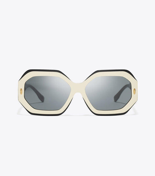 Tory Burch Signature - Miller Geometric Sunglasses - Black/Ivory/Dark Grey Solid