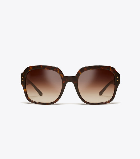 Tory Burch Signature - Oversized Square Logo Sunglasses - Dark Tortoise
