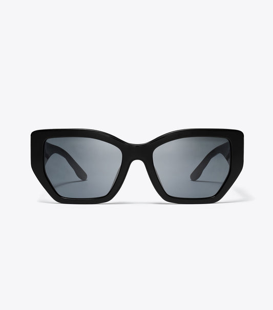 Tory Burch Premium - Kira Oversized Geometric Sunglasses - Black/Solid Grey