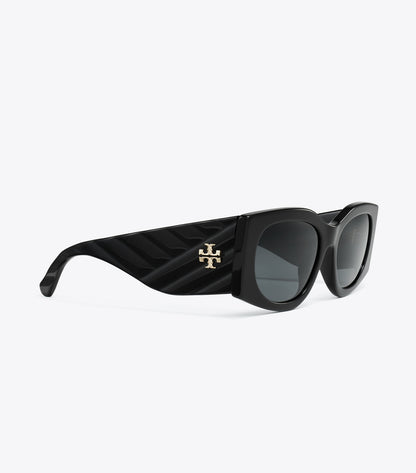 Tory Burch Smart Buy - Kira Rectangle Sunglasses - Black/Dark Grey