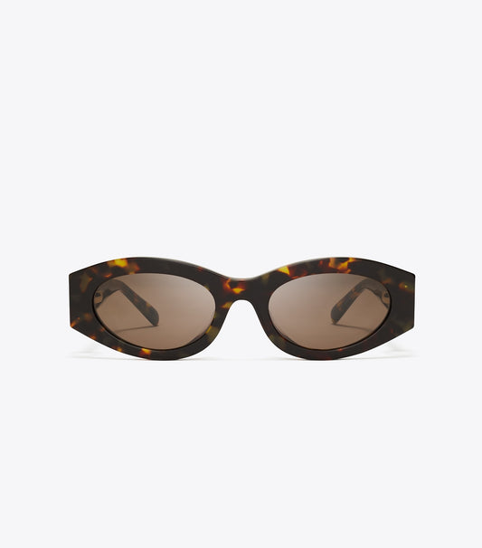 Tory Burch Deals - Pierced Oval Sunglasses - Dark Tortoise/Solid Brown