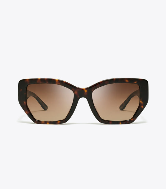 Tory Burch Exclusive - Kira Oversized Geometric Sunglasses - Dark Tortoise/Brown Gradient Polar