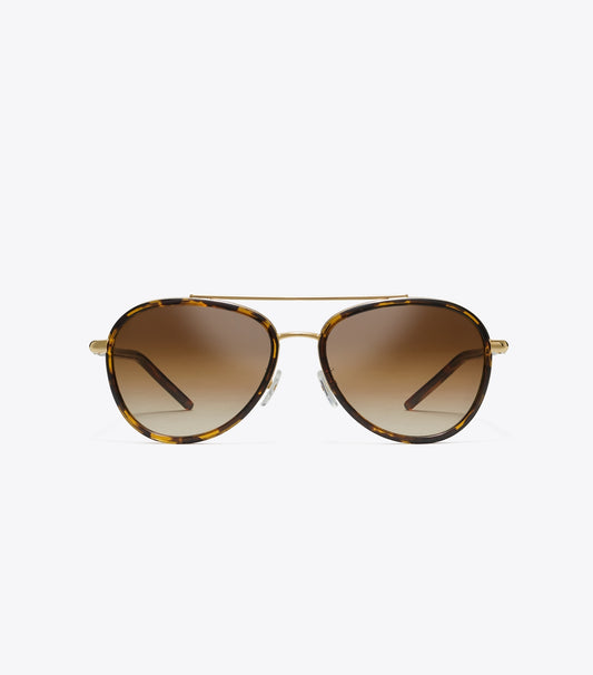 Tory Burch Latest - Eleanor Pilot Sunglasses - Dark Tortoise