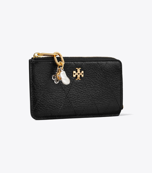 Tory Burch Best Seller - Charlie Quilted Zip Card Case - Black / Charms