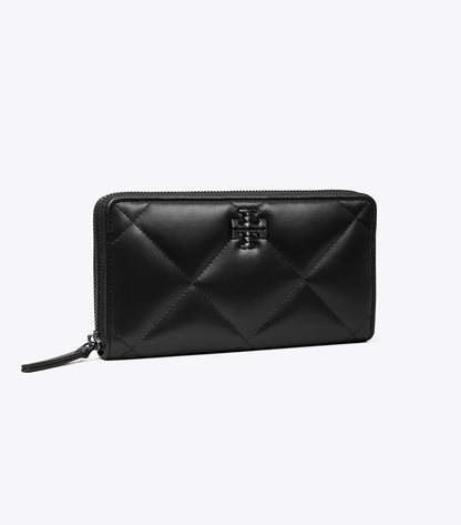Tory Burch Best Seller - Kira Diamond Quilt Powder Coated Zip Continental Wallet - Black