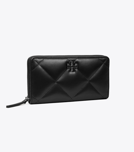 Tory Burch Best Seller - Kira Diamond Quilt Powder Coated Zip Continental Wallet - Black