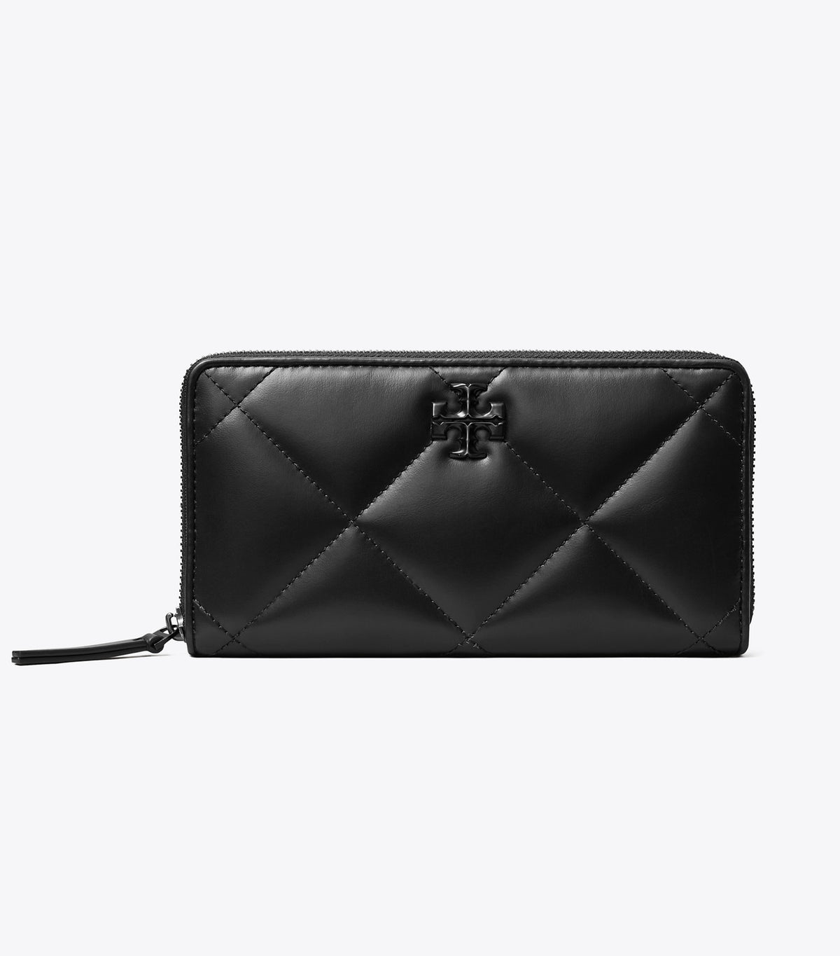 Tory Burch Best Seller - Kira Diamond Quilt Powder Coated Zip Continental Wallet - Black