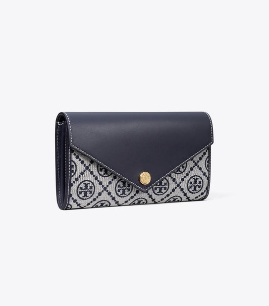 Tory Burch Premium - T Monogram Wide Envelope Wallet - Tory Navy