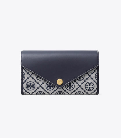 Tory Burch Premium - T Monogram Wide Envelope Wallet - Tory Navy