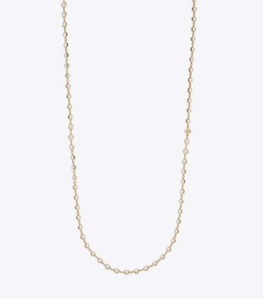 Tory Burch Premium - Long Pearl Necklace - Light Brass / Pearl