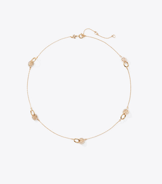 Tory Burch Classic - Icon Pavé Interlocking Necklace - Tory Gold / Crystal