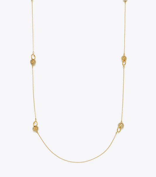 Tory Burch Special Offer - Long Icon Pavé Interlocking Necklace - Tory Gold / Crystal