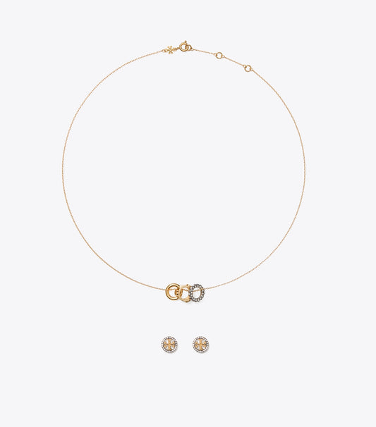 Tory Burch Trending - Icon Pavé Necklace and Earring Set - Tory Gold / Crystal
