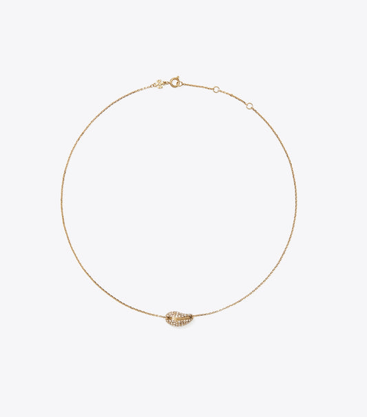 Tory Burch Discount - Pierced Pavé Pendant Necklace - Light Brass / Crystal