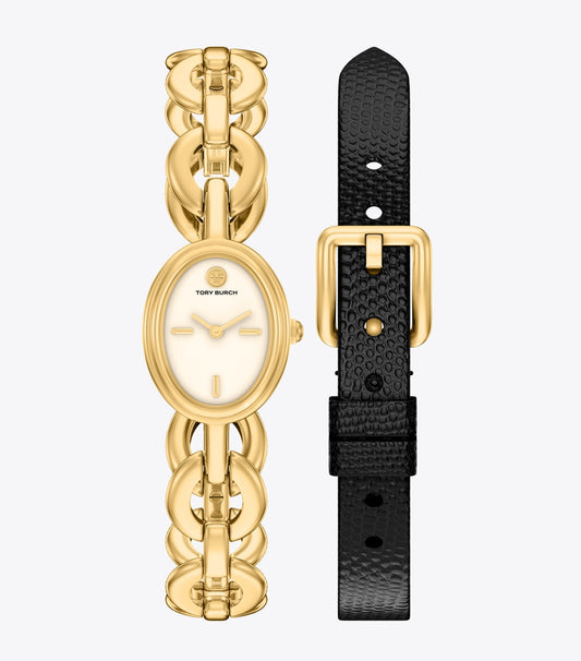 Tory Burch Popular - Small Oval Watch Gift Set - Ivory/Gold/Black