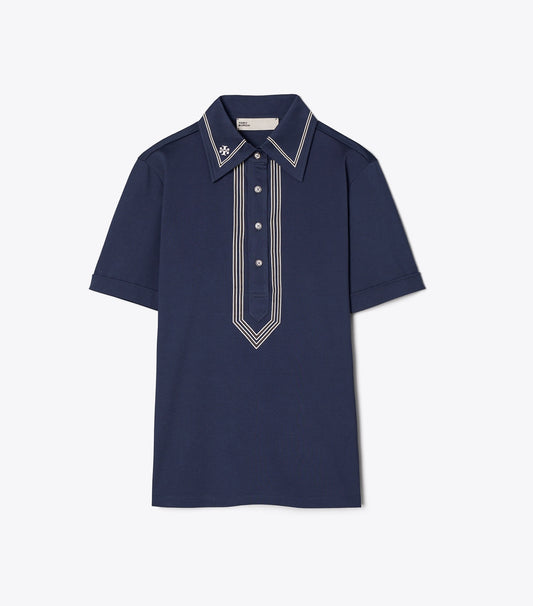 Tory Burch Signature - Mercerized Cotton Retro Polo - Tory Navy